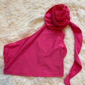 SHEIN Barbiecore Hot Pink One-Shoulder Top with a 3D Flower Shoulder Ladies XS